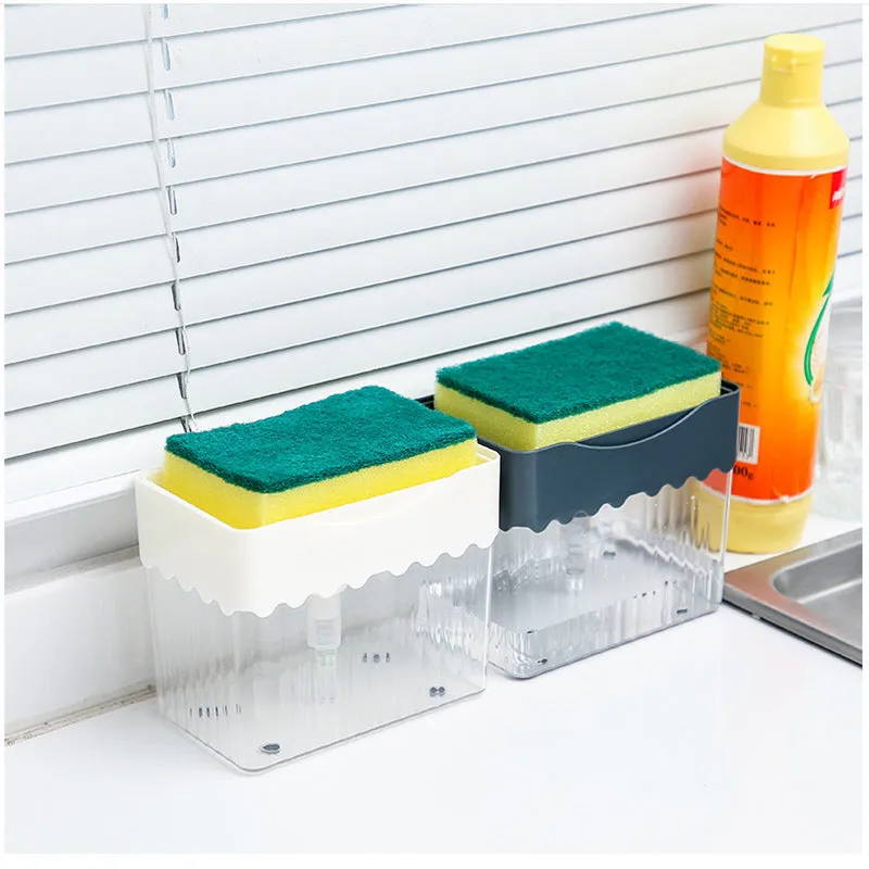 2-in-1 Soap Dispenser Sponge Caddy Push-type Liquid Box Detergent