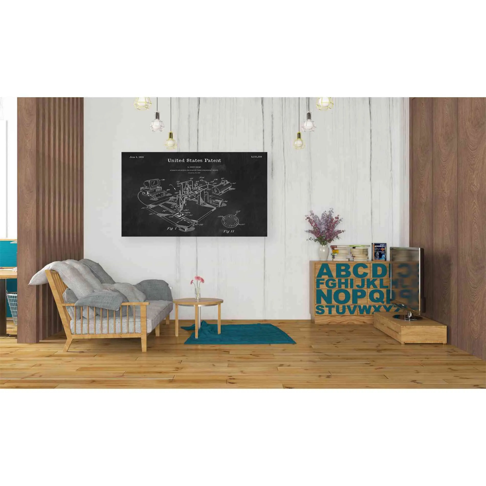 '3D Printer Blueprint Patent Chalkboard' Canvas Wall Art