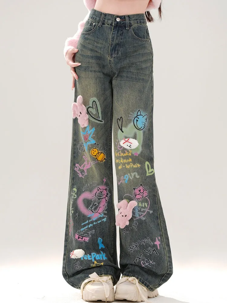 American-Style Graffiti Vintage Jeans