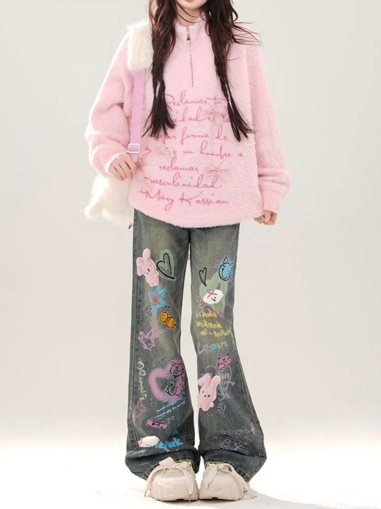 American-Style Graffiti Vintage Jeans
