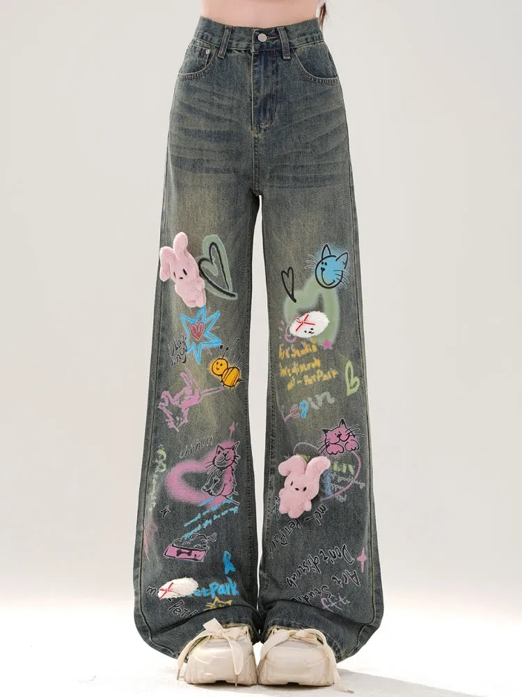 American-Style Graffiti Vintage Jeans