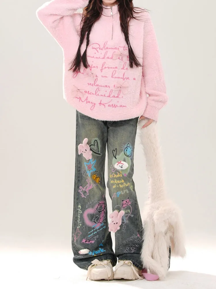 American-Style Graffiti Vintage Jeans