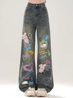 American-Style Graffiti Vintage Jeans