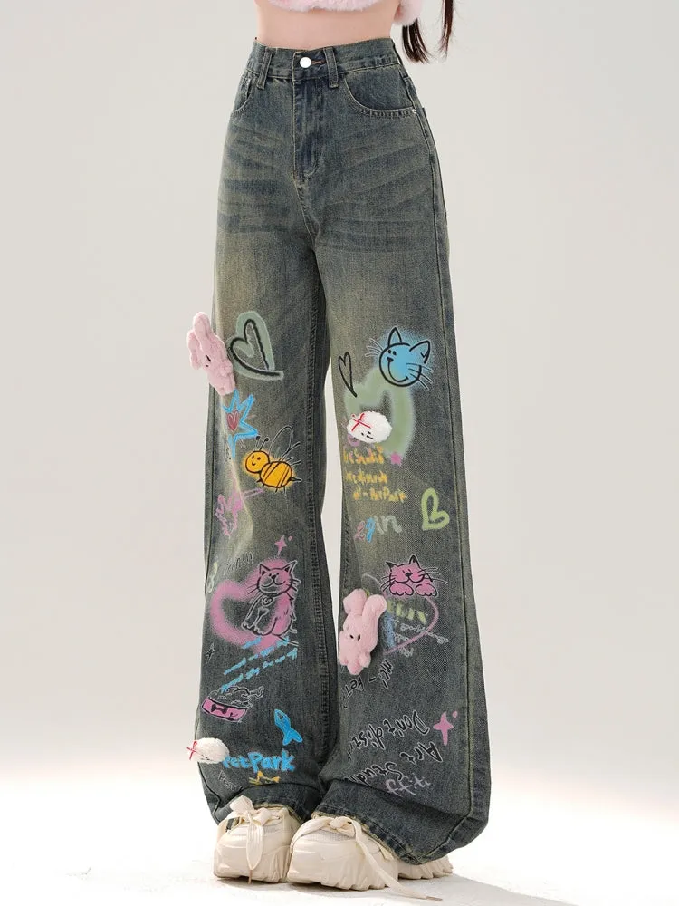 American-Style Graffiti Vintage Jeans