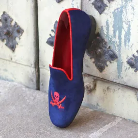 DapperFam Enzo in Navy / Red Men's Suede & Grossgrain Slipper