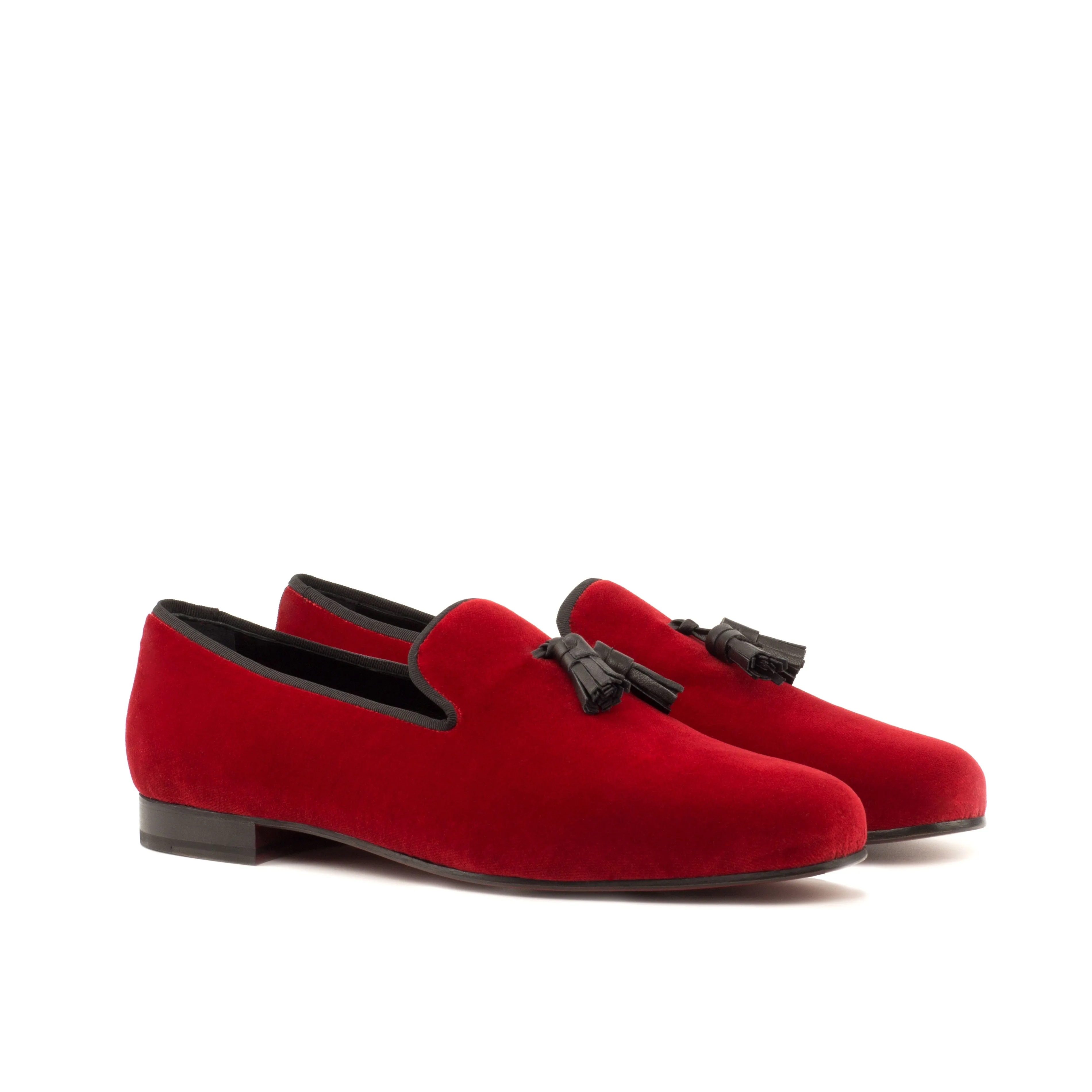 DapperFam Enzo in Red / Black Men's Velvet & Grossgrain Slipper