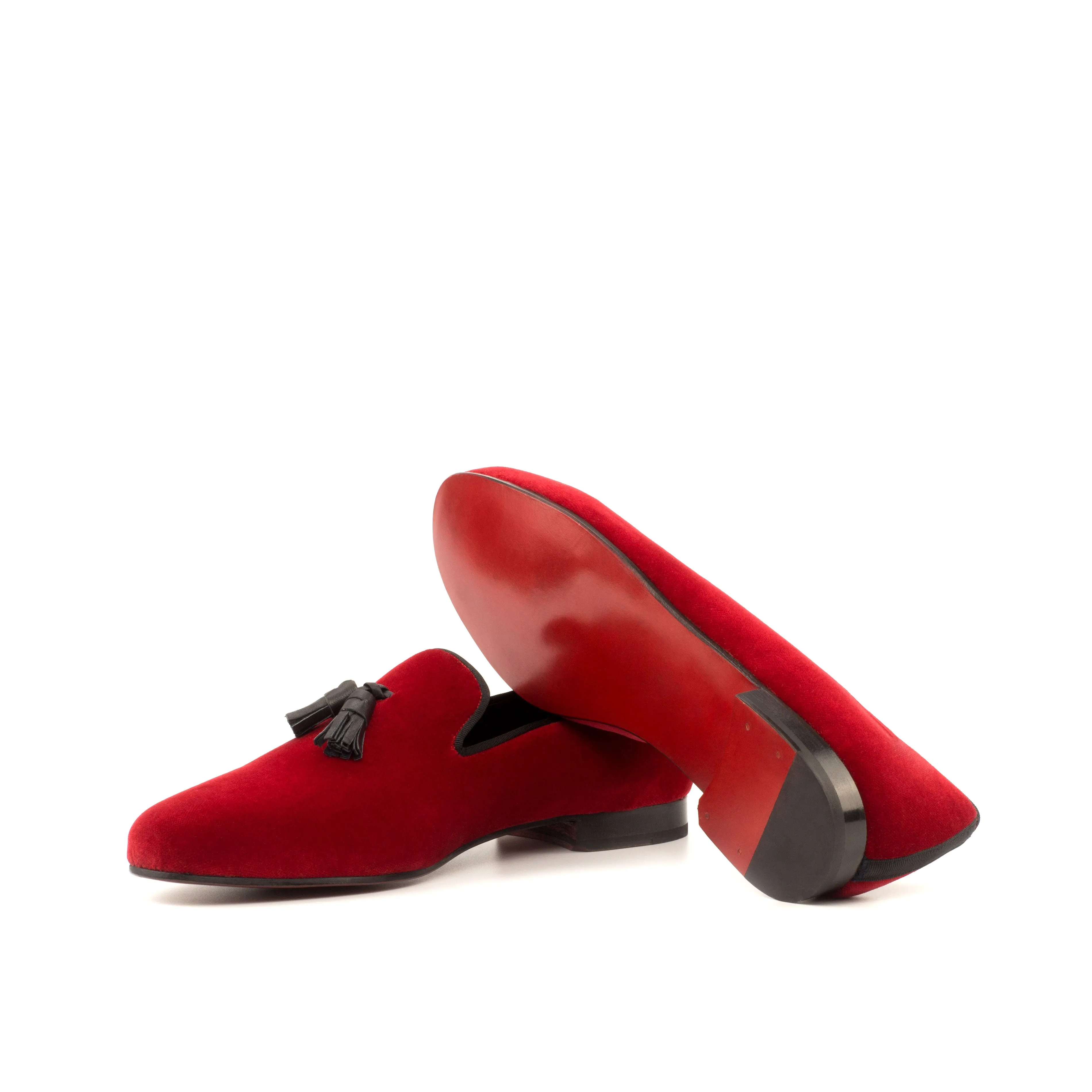 DapperFam Enzo in Red / Black Men's Velvet & Grossgrain Slipper