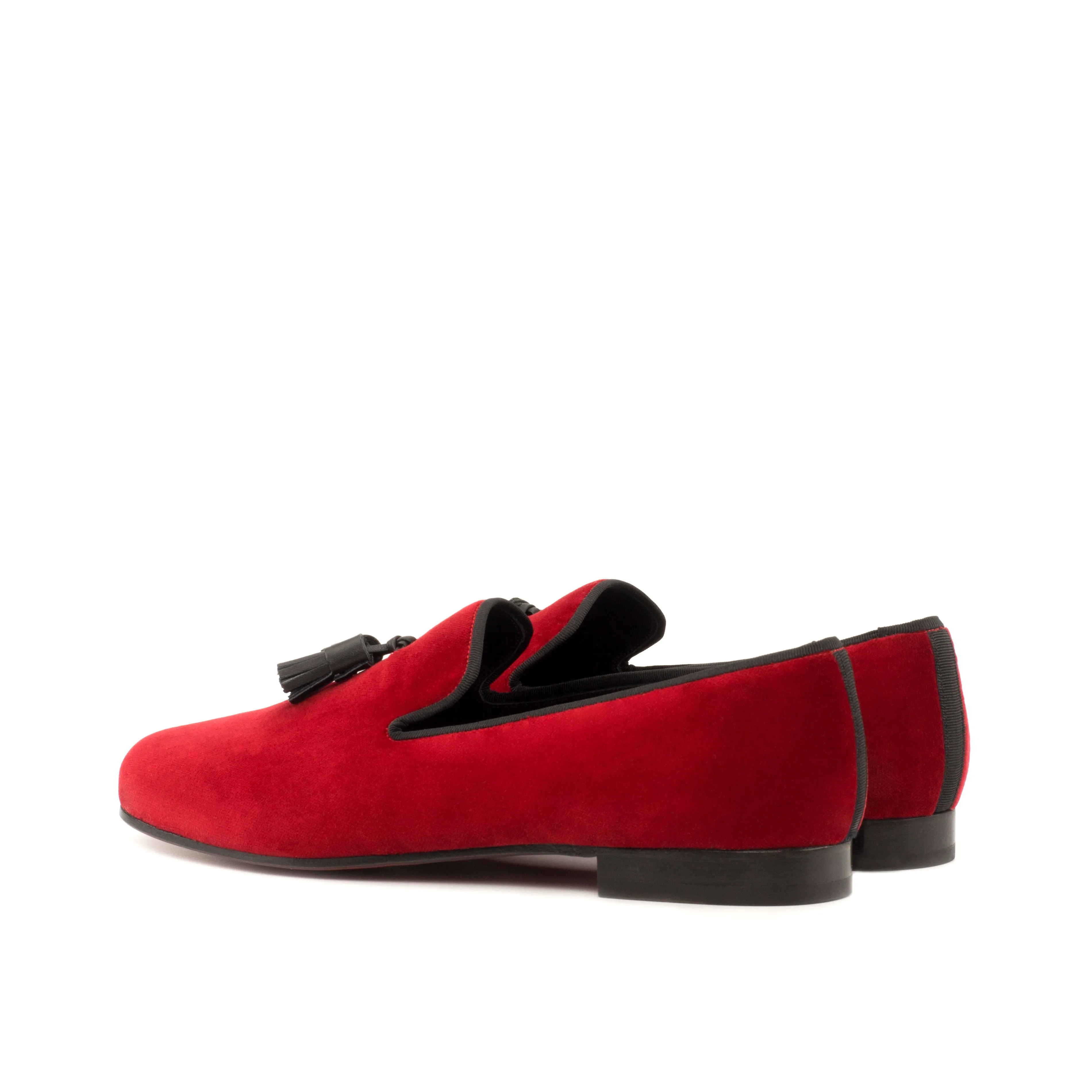 DapperFam Enzo in Red / Black Men's Velvet & Grossgrain Slipper