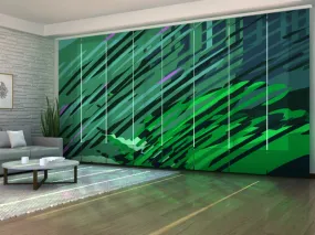 Set of 8 Panel Curtains Beautiful Green Illustration