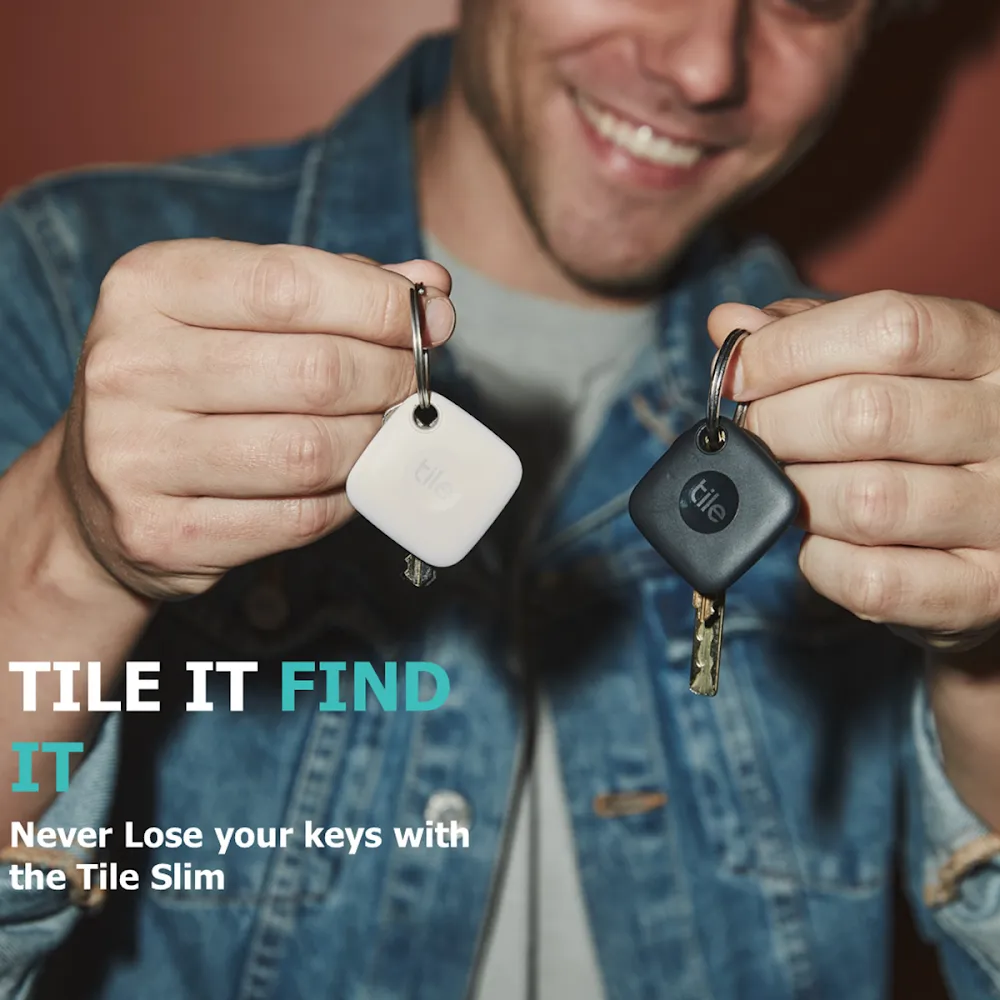 Tile Starter 2-Pack Bluetooth Tracking Devices - Black, (1 Mate & 1 Slim) (2022)